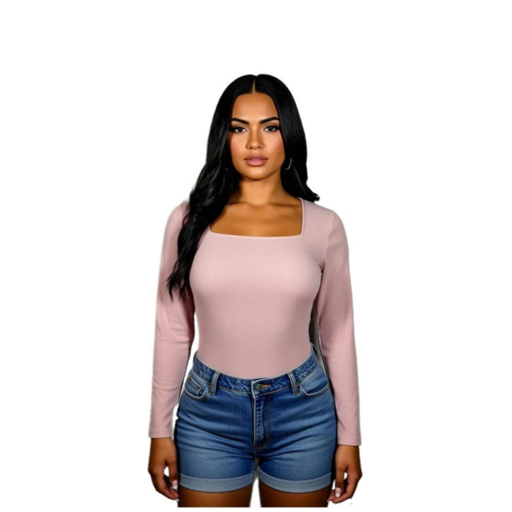 NEW OLD NAVY Light Pink Long-Sleeve Square Neck Rib Knit Bodysuit for Women XL